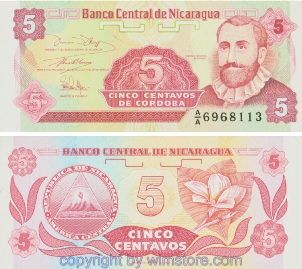 Nicaragua, P168a1, 5 Cordobas (1991)