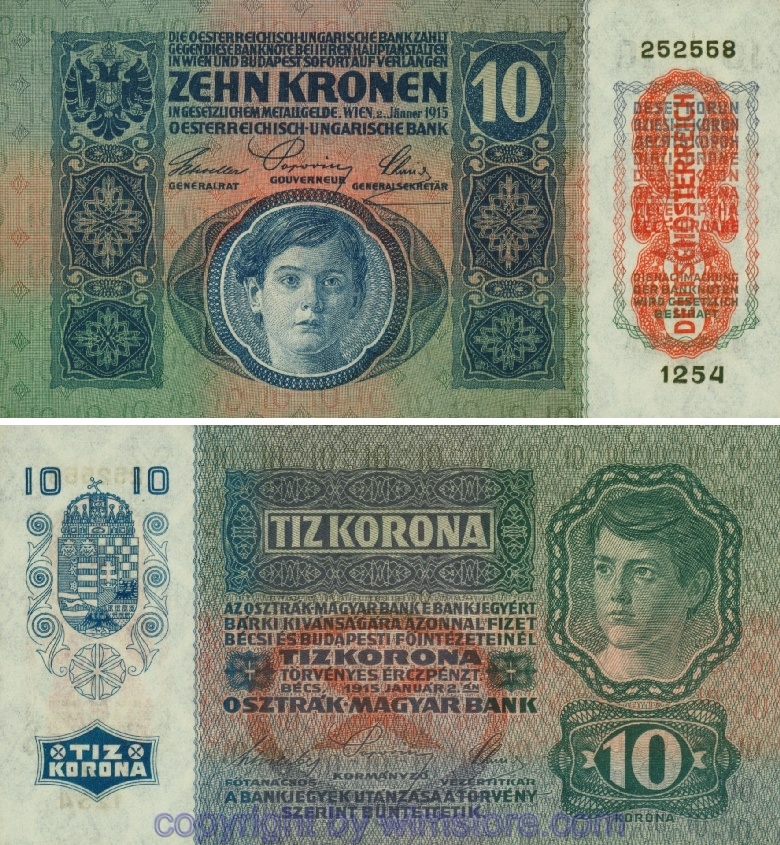 Österreich 1. Republik, P051a2, 10 Kronen 2.1.1915, Aufdruck "DEUTSCHÖSTERREICH" (1919), Flachdruck
