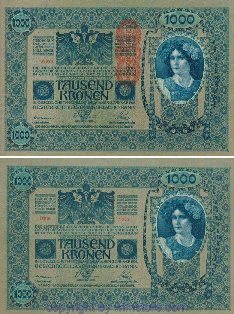 Österreich 1. Republik, P059, 1000 Kronen 2.1.1902, Aufdruck "DEUTSCHÖSTERREICH" (1919)