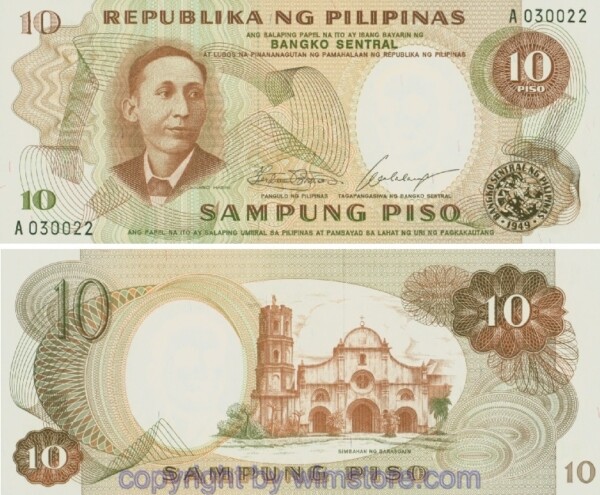 Philippinen, P144a, 10 Piso (1969)