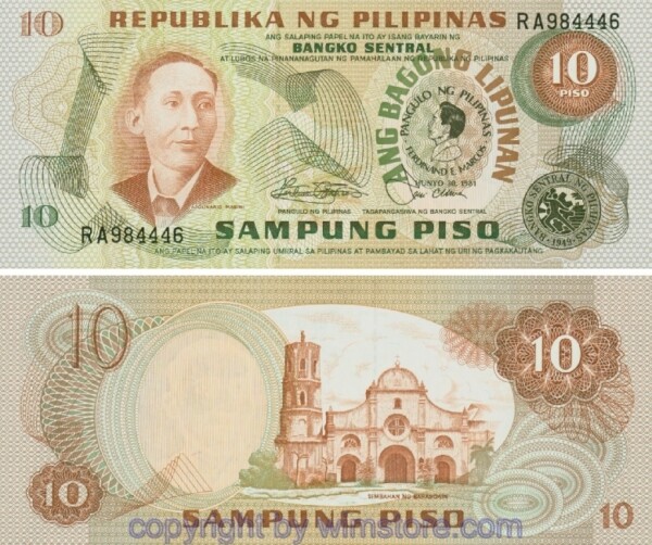 sg23748 Philippinen, P167a, 10 Piso 1981