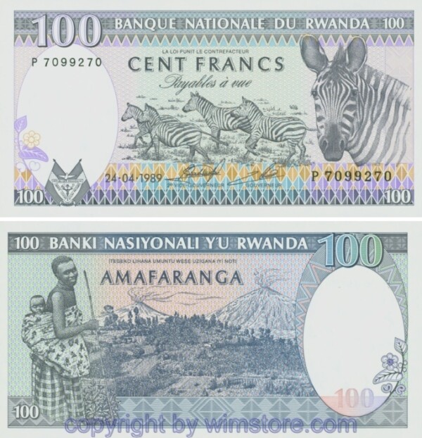 Rwanda, P 19a, 100 Francs 1989