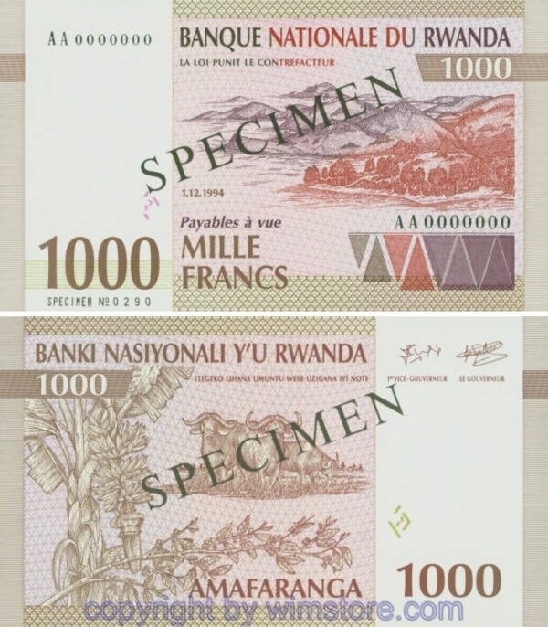 Rwanda, P 24s, 1000 Francs 1994, Specimen