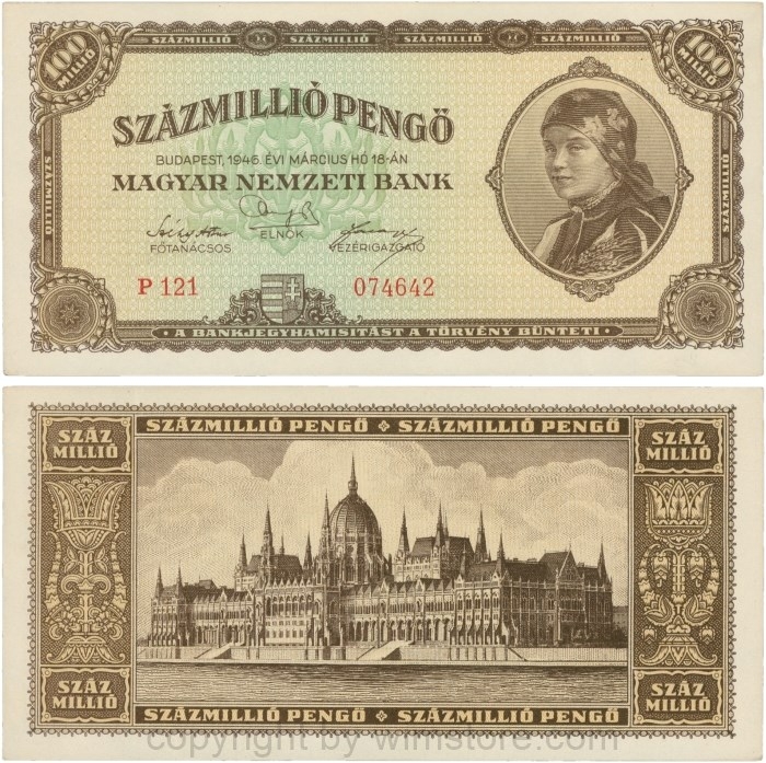 Ungarn, P 124, 100 Millionen Pengö, 18.03.1946