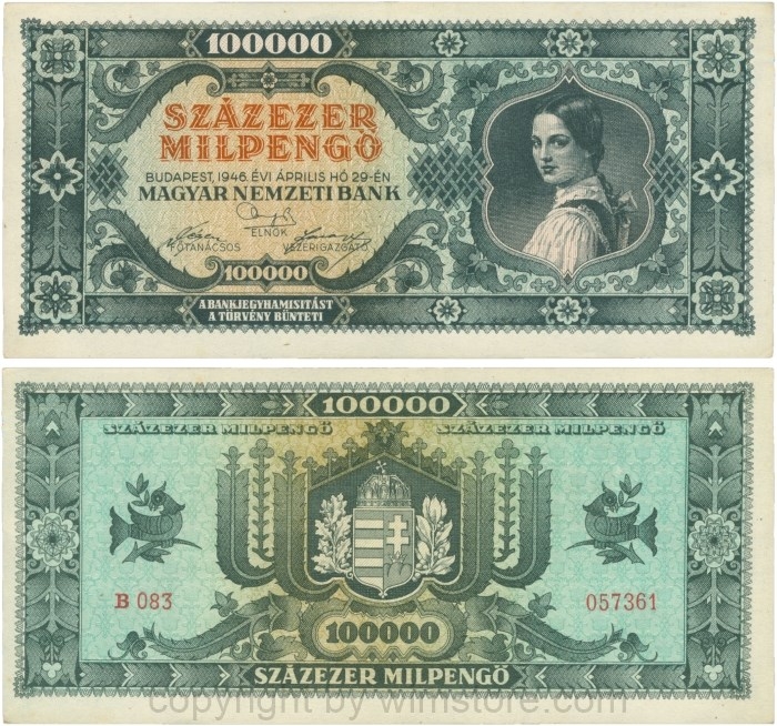 Ungarn, P 127, 100.000 Milpengö = 100.000.000.000 Pengö, 29.04.1946