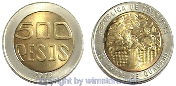 Kolumbien, 500 Pesos ab 1993, KM 286, Bi-Metall