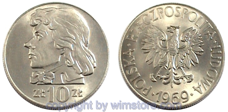 Polen, 10 Zlotych 1969 - 1973, Tadeusz Kościuszko, Y 50a, Ku/Ni