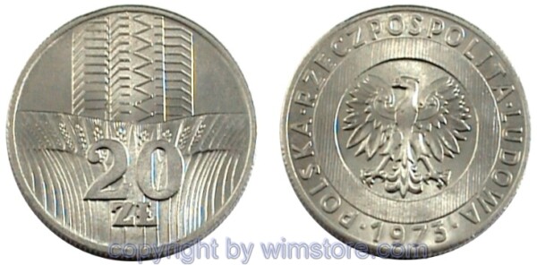Polen, 20 Zlotych 1973 - 1976, Y 67, Ku/Ni