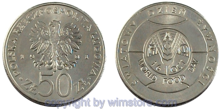 Polen, 50 Zlotych 1981, FAO, Y 127, Ku/Ni