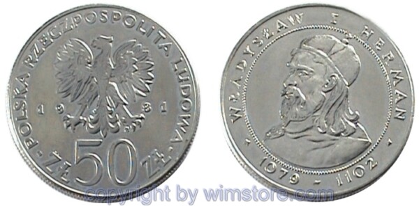 Polen, 50 Zlotych 1981, Polnische Könige und Fürsen - Ladislaus I. Hermann, Y 128, Ku/Ni