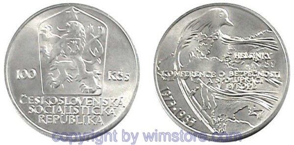 Tschechoslowakei, 100 Korun 1985, Helsinki Konferenz, KM 119, Silber
