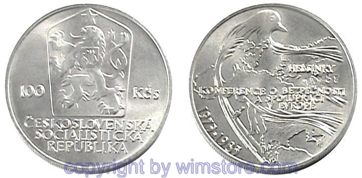 Tschechoslowakei, 100 Korun 1985, Helsinki Konferenz, KM 119, Silber