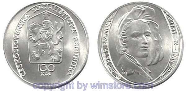 sm10033_2 Tschechoslowakei, 100 Korun 1985, Peter Johann Brandl, KM 120, Silber