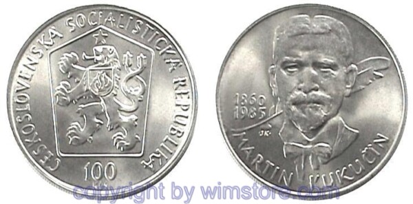 Tschechoslowakei, 100 Korun 1985, Martin Kukucin, KM 118, Silber