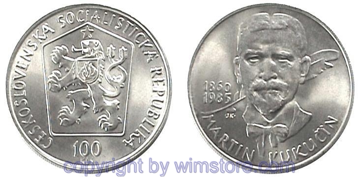 Tschechoslowakei, 100 Korun 1985, Martin Kukucin, KM 118, Silber