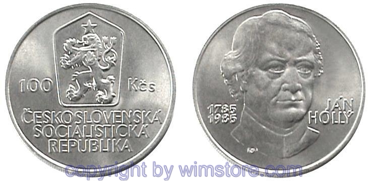 Tschechoslowakei, 100 Korun 1985, Jan Holly, KM 116, Silber