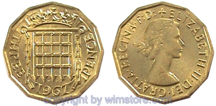 Großbritannien, 3 Pence 1954 - 1970, KM 900, Ni/Me