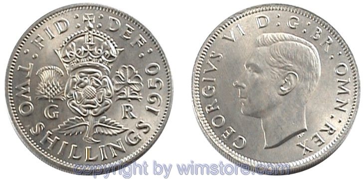 Großbritannien, Florin (Two Shillings) 1949 - 1951, KM 878, Ku/Ni