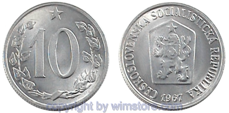 Tschechoslowakei, 10 Haleru 1961 - 1971, KM 49.1, Aluminium