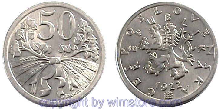 Tschechoslowakei, 50 Haleru 1921 - 1931, KM 2, Ku/Ni