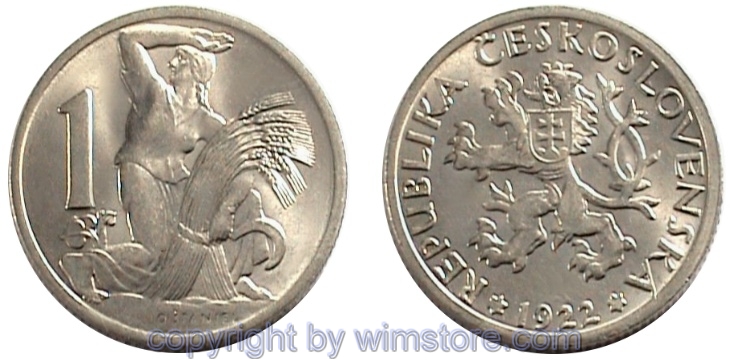 Tschechoslowakei, 1 Koruna 1922 - 1938, KM 4, Ku/Ni