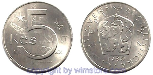 Tschechoslowakei, 5 Korun 1966 - 1990, KM 60, Ku/Ni