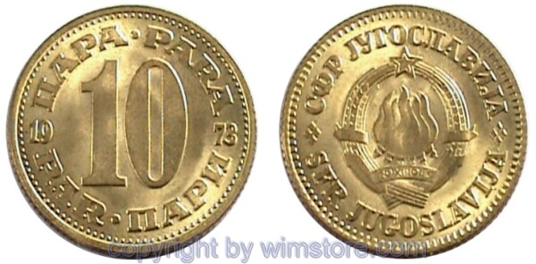 Jugoslawien, 10 Para 1965 - 1981, KM 44, Messing