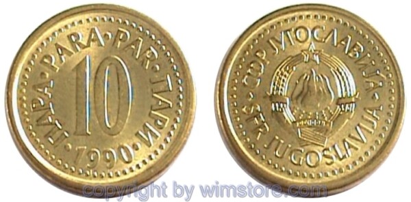 Jugoslawien, 10 Para 1990 - 1991, KM 139, Messing