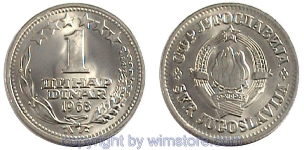 Jugoslawien, 1 Dinar 1968, KM 48, Ku/Ni