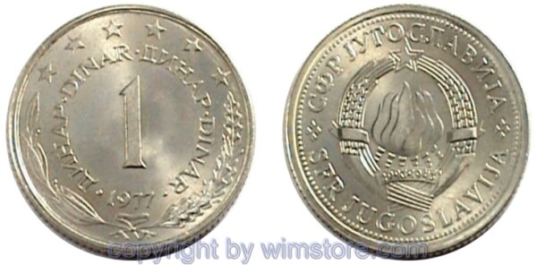 Jugoslawien, 1 Dinar 1973 - 1981, KM 59, Ku/Ni/Zink