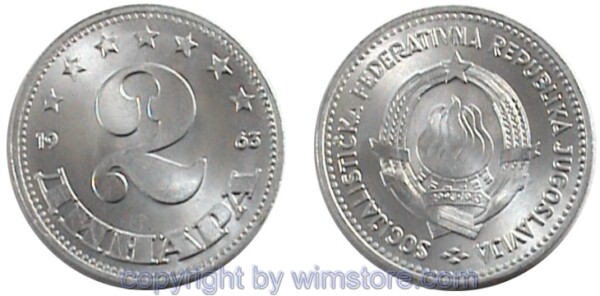 Jugoslawien, 2 Dinara 1963, KM 37, Aluminium