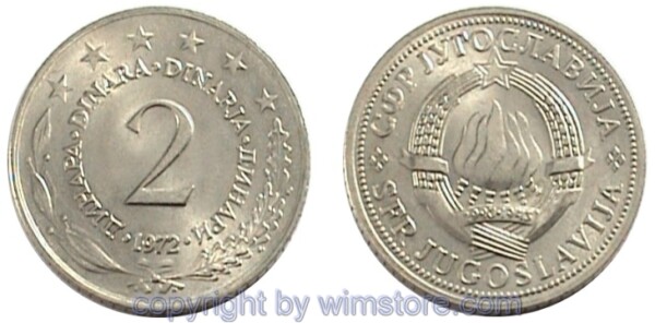 Jugoslawien, 2 Dinara 1971 - 1981, KM 57, Ku/Ni/Zink