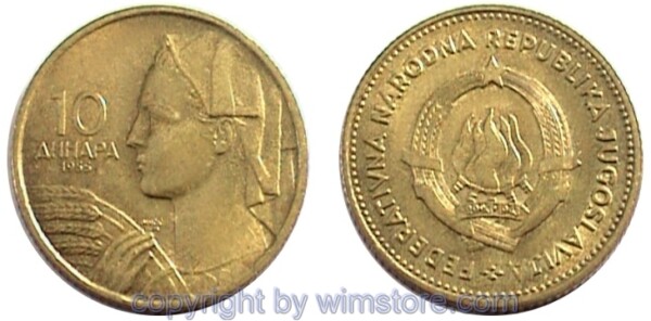 Jugoslawien, 10 Dinara 1955, KM 33, Alu/Bro