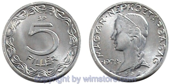 Ungarn, 5 Filler 1953 - 1989, KM 549, Aluminium