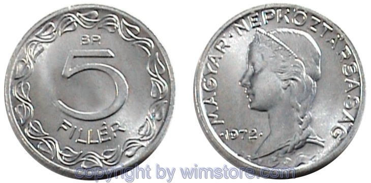 Ungarn, 5 Filler 1953 - 1989, KM 549, Aluminium