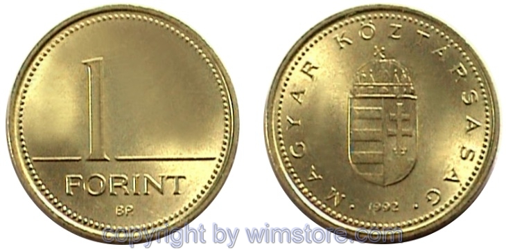 Ungarn, 1 Forint 1992 - , KM 692, Messing