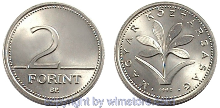 Ungarn, 2 Forint 1992 - , KM 693, Ku/Ni