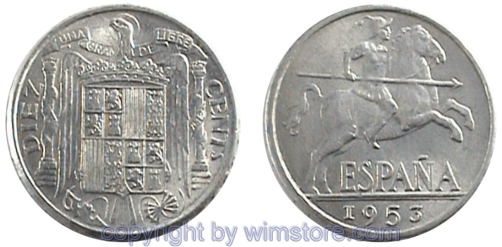 Spanien, 10 Centimos 1940 - 1953, KM 766, Aluminium
