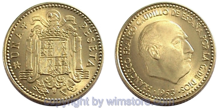 Spanien, 1 Peseta 1946 - 1963, KM 775, Alu/Bro
