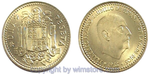 Spanien, 1 Peseta 1966, KM 796, Alu/Bro