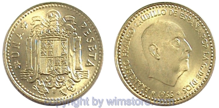 Spanien, 1 Peseta 1966, KM 796, Alu/Bro