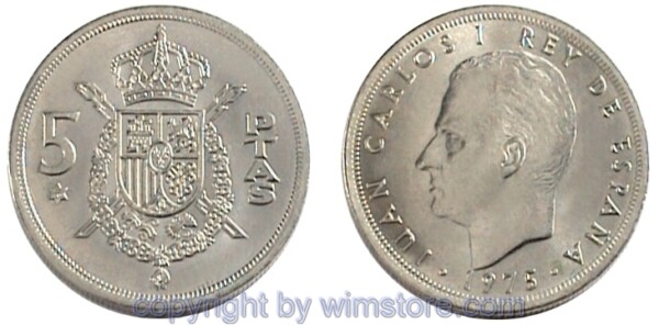 Spanien, 5 Pesetas 1975, KM 807, Ku/Ni