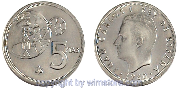 Spanien, 5 Pesetas 1980, KM 817, Ku/Ni