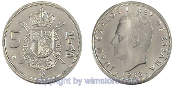 Spanien, 5 Pesetas 1982 - 1989, KM 823, Ku/Ni