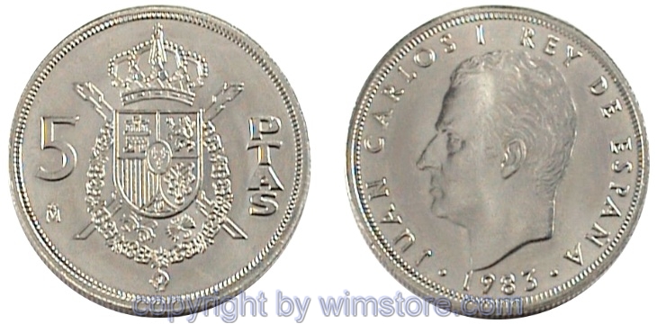 Spanien, 5 Pesetas 1982 - 1989, KM 823, Ku/Ni