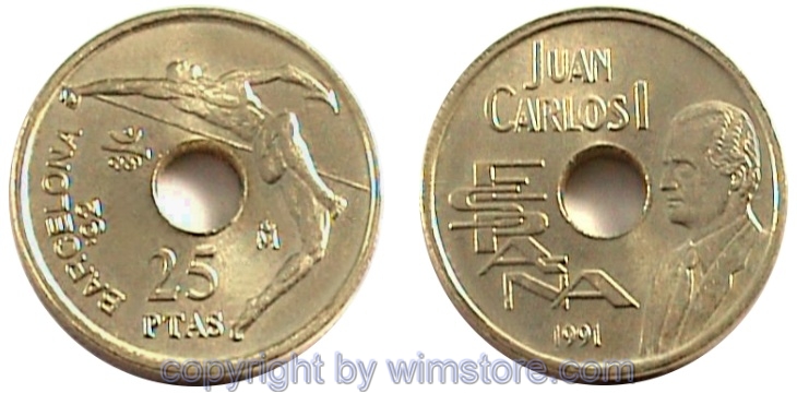 Spanien, 25 Pesetas 1990 - 1991, Hochspringer KM 851, Alu/Ni/Bro
