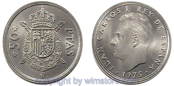 Spanien, 50 Pesetas 1975, KM 809, Ku/Ni