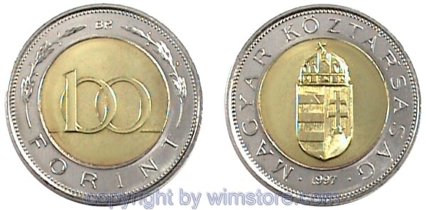 Ungarn, 100 Forint 1996 - , KM 721, Bi-Metall