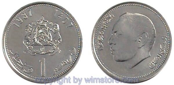 Marokko, 1 Dirham AH1407/1987, Y 88, Ku/Ni