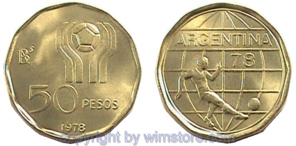 Argentinien, 50 Pesos 1978, Fußball WM, KM 76, Alu/Ni/Bro, st